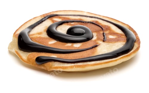 Preview: One pancake with chocolate syrup isolated on white background cutout.