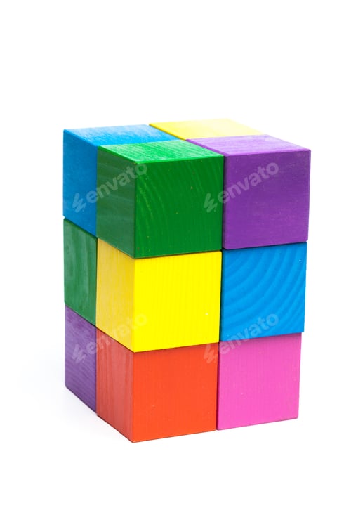 Preview: colored children cubes on white isolated background