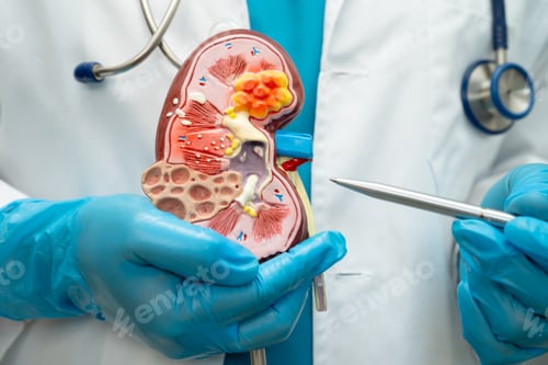 Preview: Kidney disease, Chronic kidney disease ckd, Doctor hold human model to treat and study in hospital.