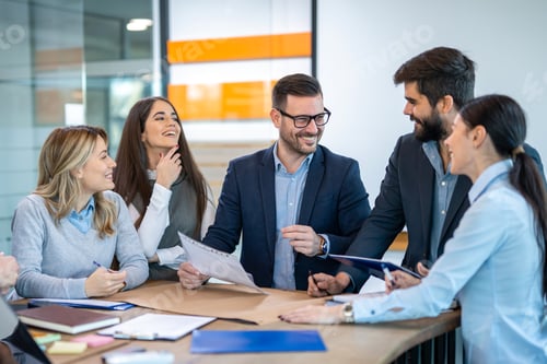 Preview: Group of creative business people planning future company growth and progress