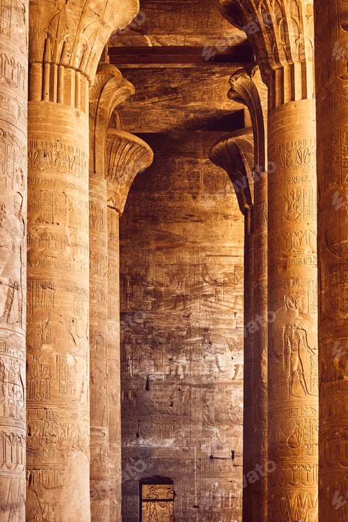 Preview: Interior of ancient temple in Egypt. Pillars with Egyptian hieroglyphs. Popular Egyptian landmark