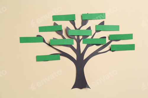 Vista previa: Family tree on beige background, top view