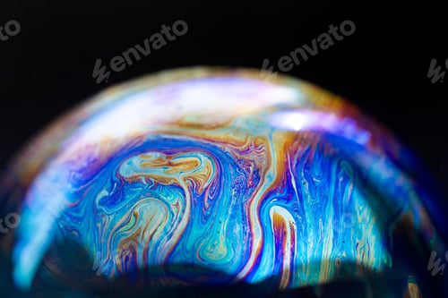 Preview: Abstract pattern, multicolored texture inside of the soap bubble, macro photography