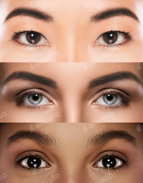Preview: Collage with female eyes of different ethnicity