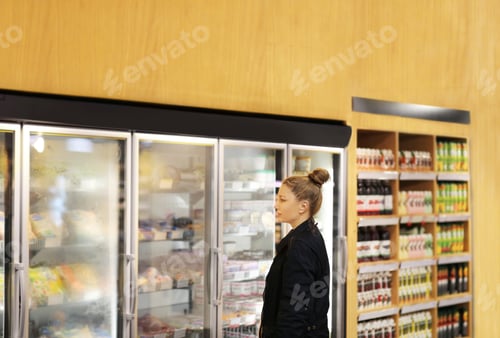 Preview: Woman Choosing Frozen Food From A Supermarket Freezer