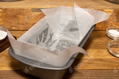 Preview: A Metal Trey With Grease Proof Paper On The Kitchen Worktop Ready To Be Put In The Oven