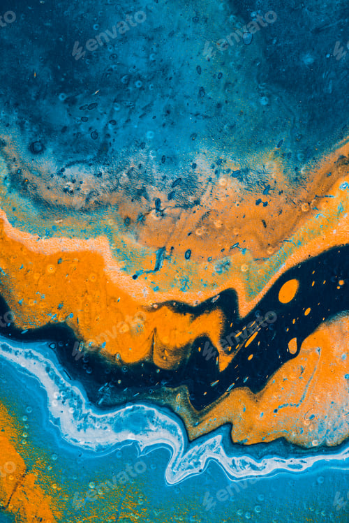 Preview: close up of abstract background with blue and orange oil paint