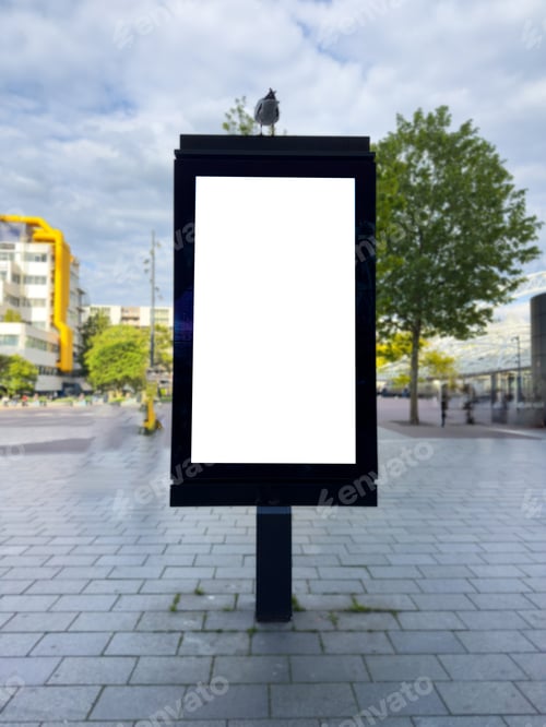 Preview: Blank advertise display stand, empty vertical billboard. Advertisement template in Netherlands