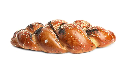 Preview: Fresh pastry with sesame and poppy seeds on white background