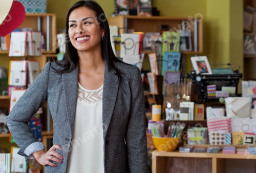 Preview: Portrait of female sales assistant in stationery shop