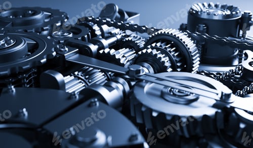 Preview: Gears and cogs mechanism. Industrial machine, engine