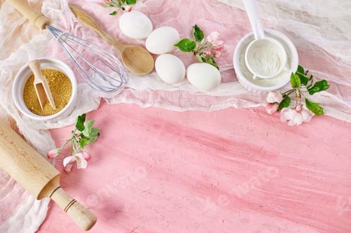 Preview: Bakery or cooking frame, ingredients, kitchen items for pastry