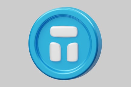 Vista previa: Objeto circular abstracto con exterior azul e interior blanco con tres formas distintas.