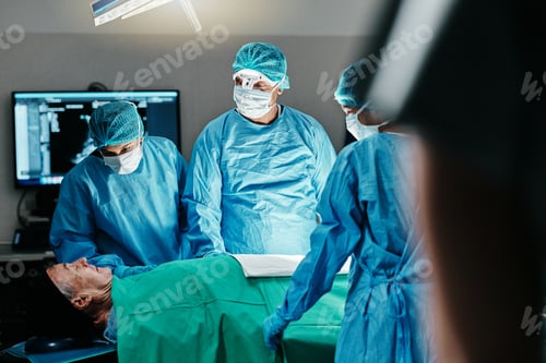 Preview: Medical, surgery or doctors in operating room with theater patient or trauma unit for anatomy emerg