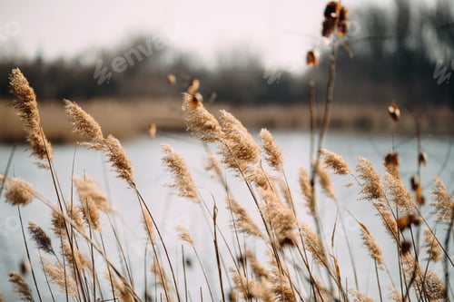 Preview: Beautiful reed as background at windy lake