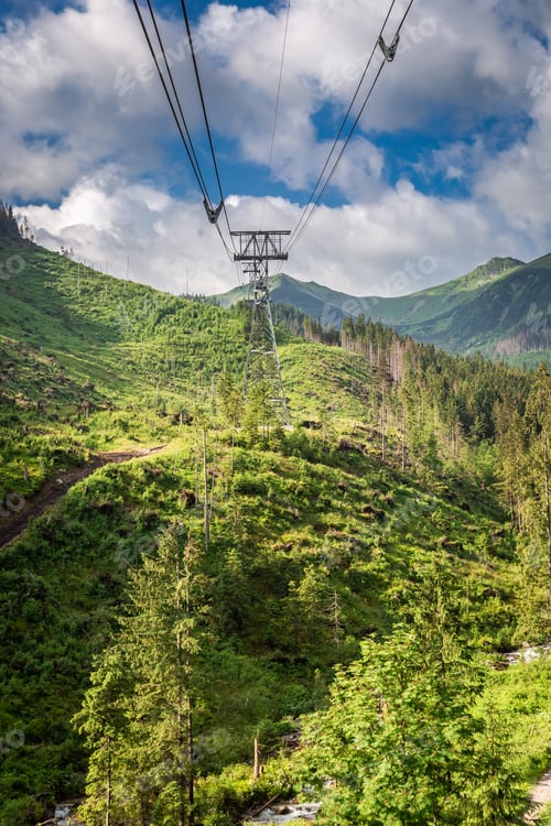 Preview: Cableway to mountain Kasprowy Wierch in sunny day, Poland