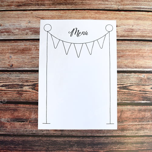 Preview: blank menu page on warm wooden background