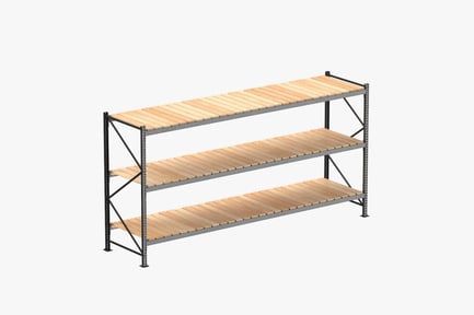 Preview: Timber Deck Pallet Rack Clean, Rectangular Metal and Slatted Wood Shelving Unit