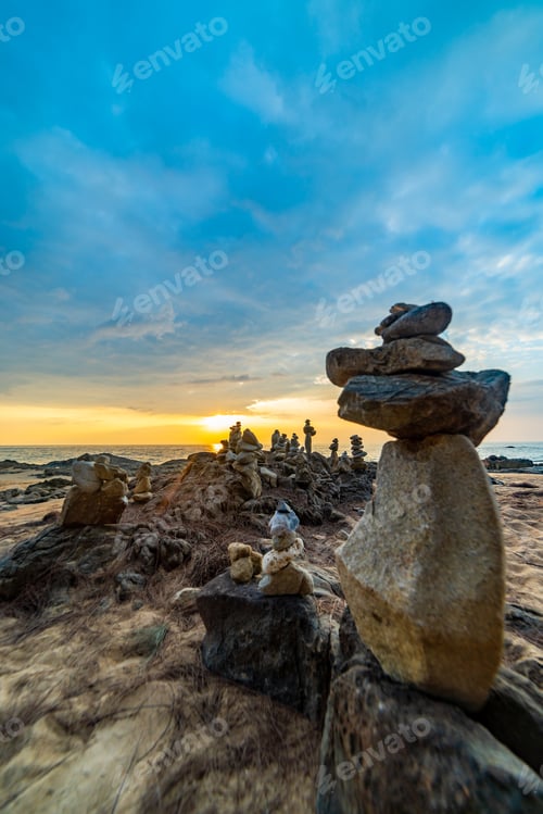 Preview: Zen stacked stones at the beach