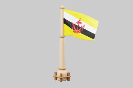 Preview: Brunei national flag on a flagpole.