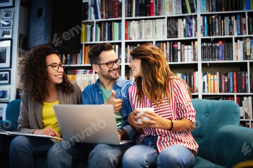 Preview: Student studying brainstorming library friends teamwork concept