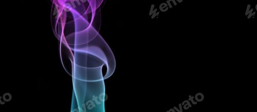 Preview: Multicolored abstract smoke for relaxation, close up black background, swirled clouds of smoke
