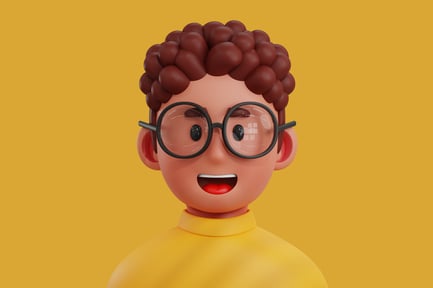 Visualização: Ilustração de desenho animado de uma pessoa sorridente.