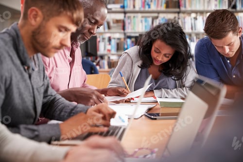Preview: Group Of Mature College Students Working On Project In Library
