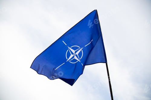 Preview: NATO flag.North Atlantic Treaty Organization flag waving.