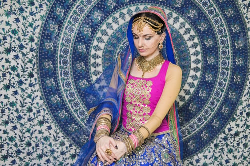 Preview: Woman In Indian Clothes Dancing Belly Dance. Young Beautiful Woman In National Costume Dancing