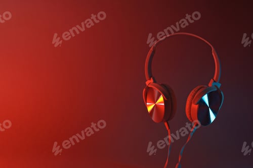 Preview: White, over-the-ear headphones with a wire on a colored, dark background.