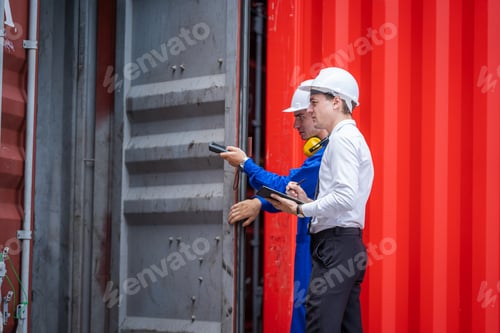 Preview: Inspector checking container yard Organising stock to pack into containers.