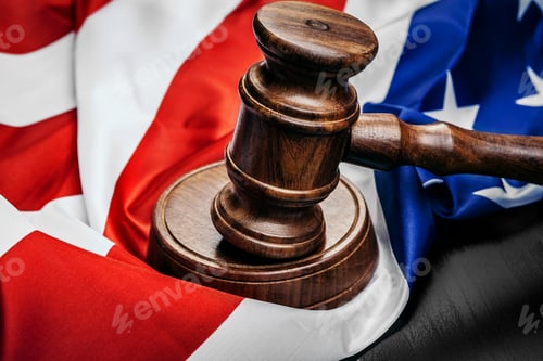 Preview: Judge gavel on the background of the flag united states of America