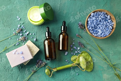 Vista previa: Concept of skin and face care, lavender cosmetic