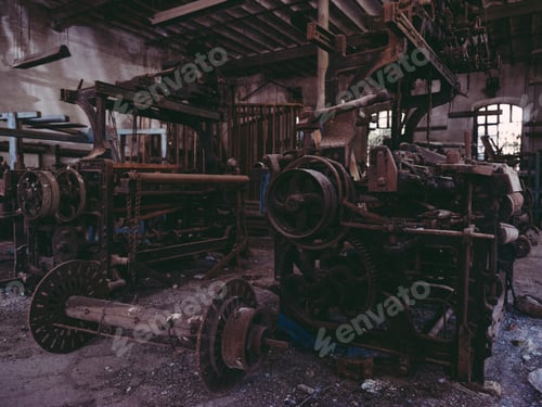 Preview: Old abandoned industrial factory with looms