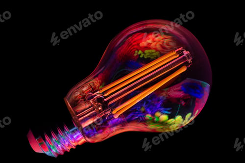 Preview: Vibrant Light Bulb with Colorful Reflections