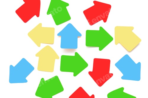 Preview: Group of paper stickers in the form of pink arrows on a white background