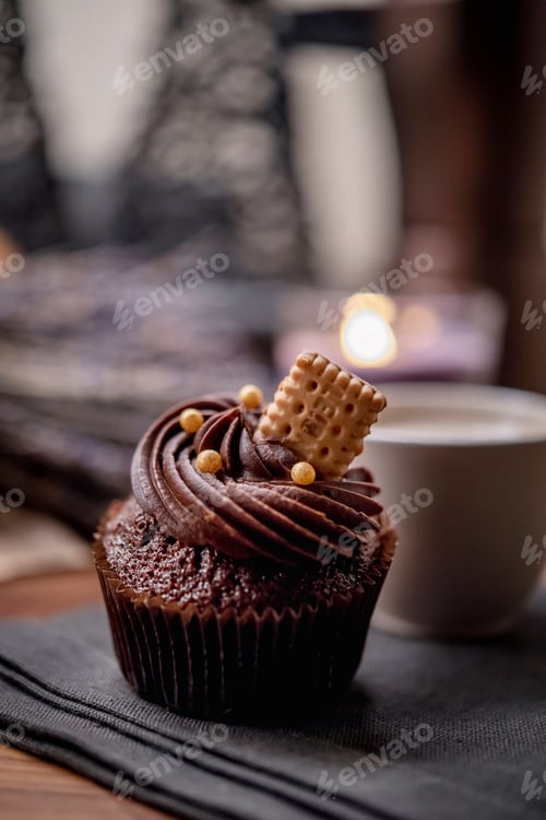Preview: ↟ Beautiful delicious sweet cakes and a cup of coffee close-up