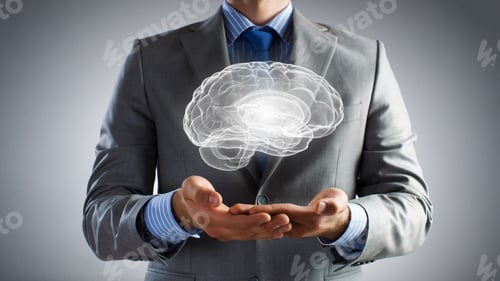 Preview: Close Up Of Businessman Hand Holding Brain In Palm