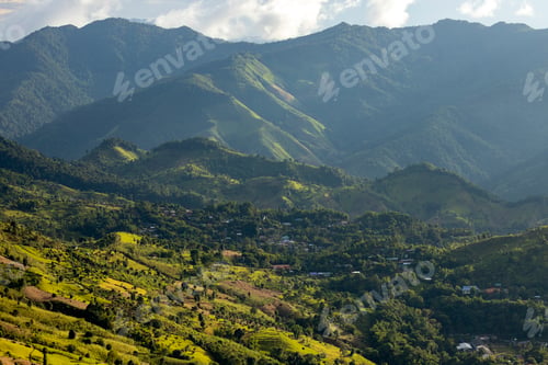 Preview: Top view Landscape of Morning Mist with Mountain Layer