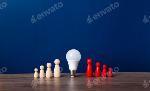 Preview: A light bulb and a wooden doll on the desk