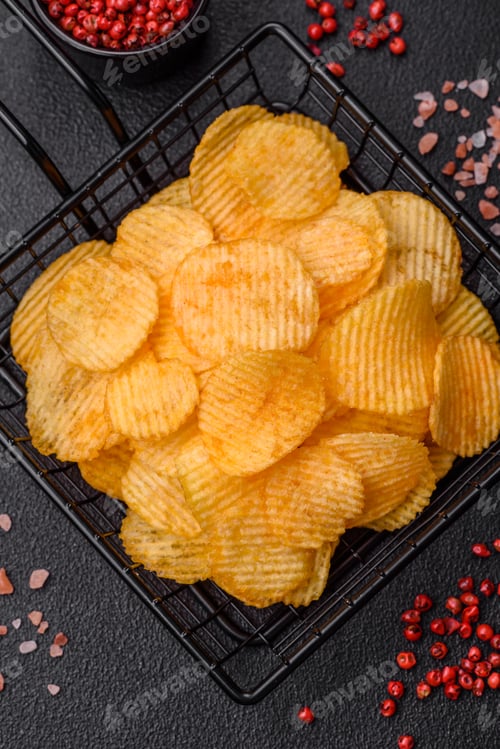 Preview: Crispy potato chips with salt, spices and herbs