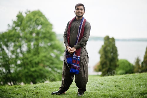 Preview: Indo pakistani man wear traditional clothes achkan or sherwani.