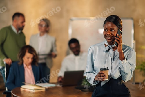Preview: Multiracial businesswoman having phone call at boardroom on meeting.