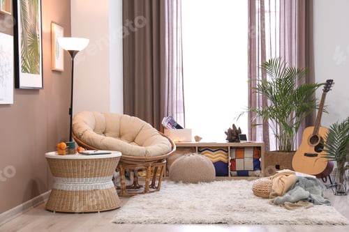 Preview: Stylish Interior Of Living Room With Comfortable Lounge Armchair