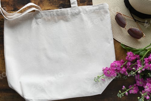 Preview: Plain reusable canvas tote bag flat lay suitable for mock up mockup - your design or logo