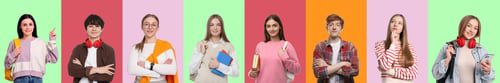 Preview: Teenagers on different colors backgrounds, collection of portraits