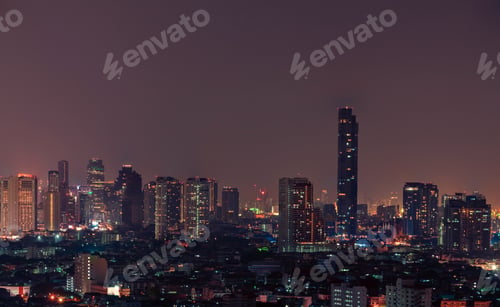 Preview: Cityscape of modern building in the night. Modern architecture office building. Skyscraper