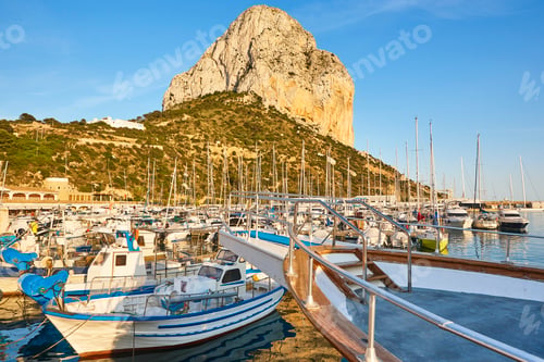 Preview: Penon de Ifach and fishing harbor in Calpe city. Spain
