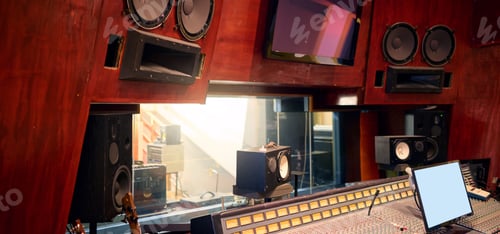 Preview: Music, studio and production with recording equipment in an empty room for the entertainment indust